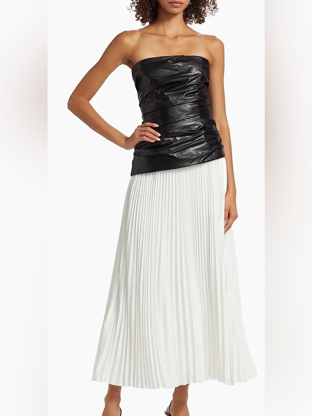 SIMKHAI Arie Faux Leather & Satin Strapless Bustier Dress